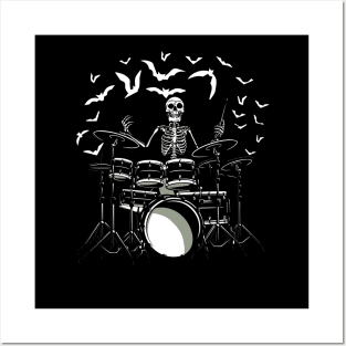 Drummer Skeleton Playing Drums Posters and Art